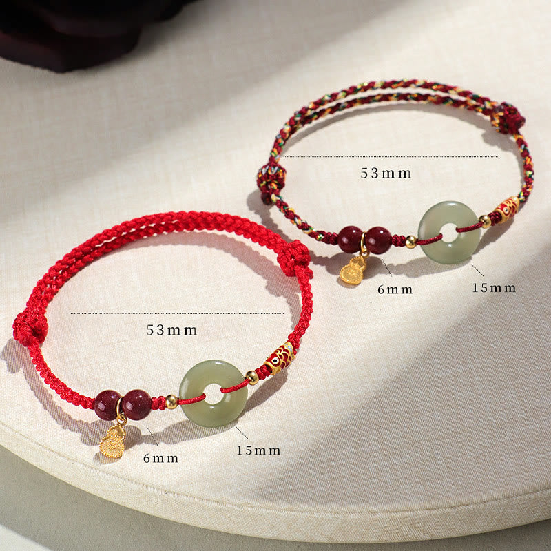Wear FengShui Red String Black String Hetian Jade Peace Buckle Cinnabar 925 Silver Protection Bracelet
