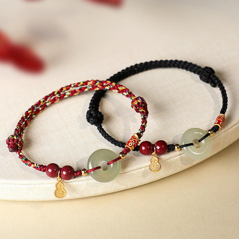 Wear FengShui Red String Black String Hetian Jade Peace Buckle Cinnabar 925 Silver Protection Bracelet