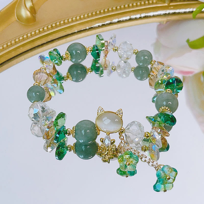 Wear FengShui Amethyst Green Crystal Red Crystal Cat Balance Bracelet