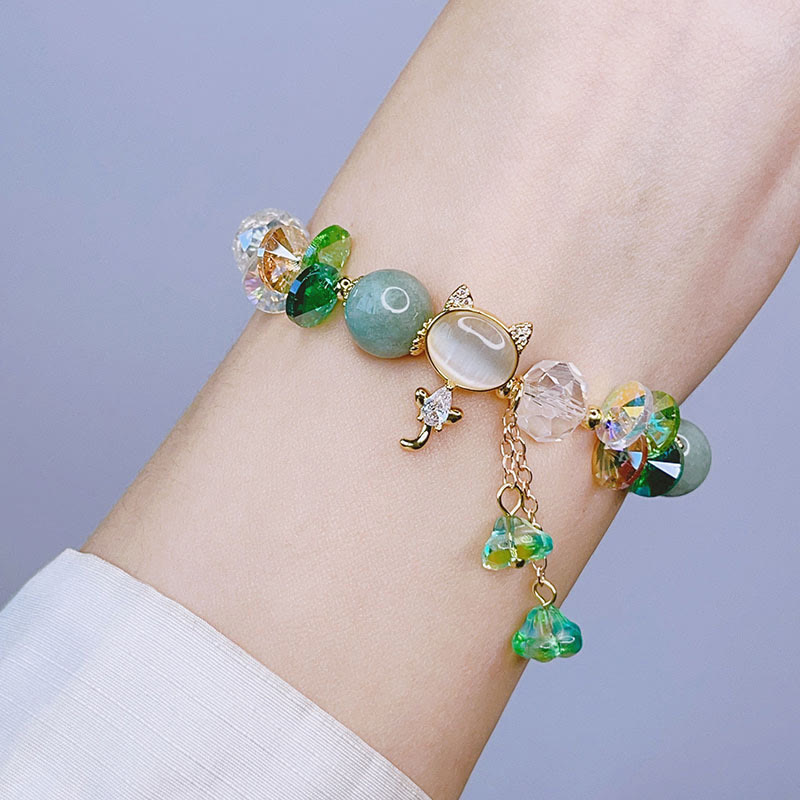 Wear FengShui Amethyst Green Crystal Red Crystal Cat Balance Bracelet