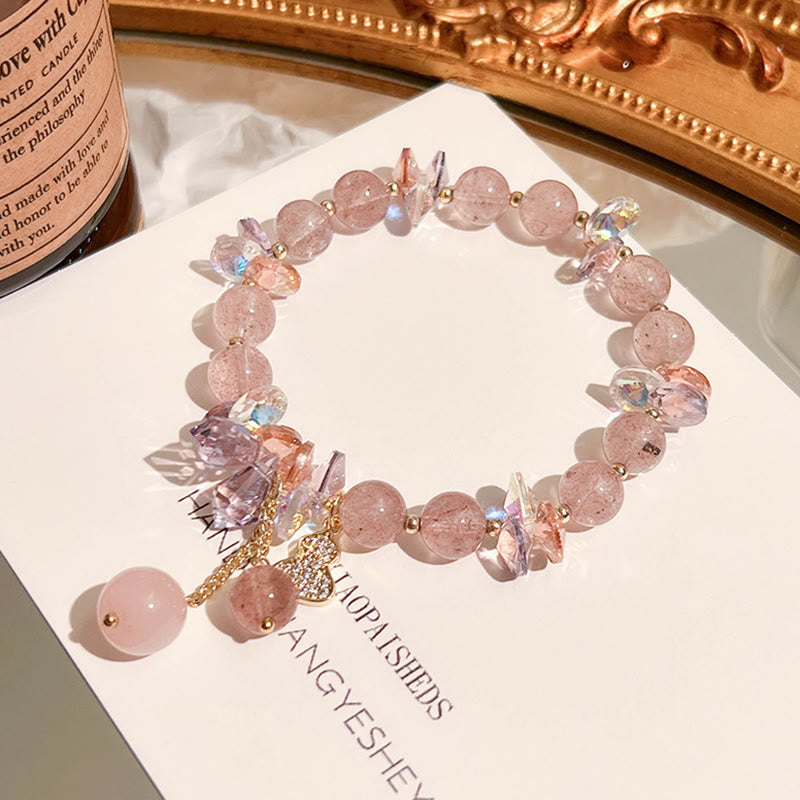 Wear FengShui Strawberry Quartz Crystal Gourd Positive Bracelet