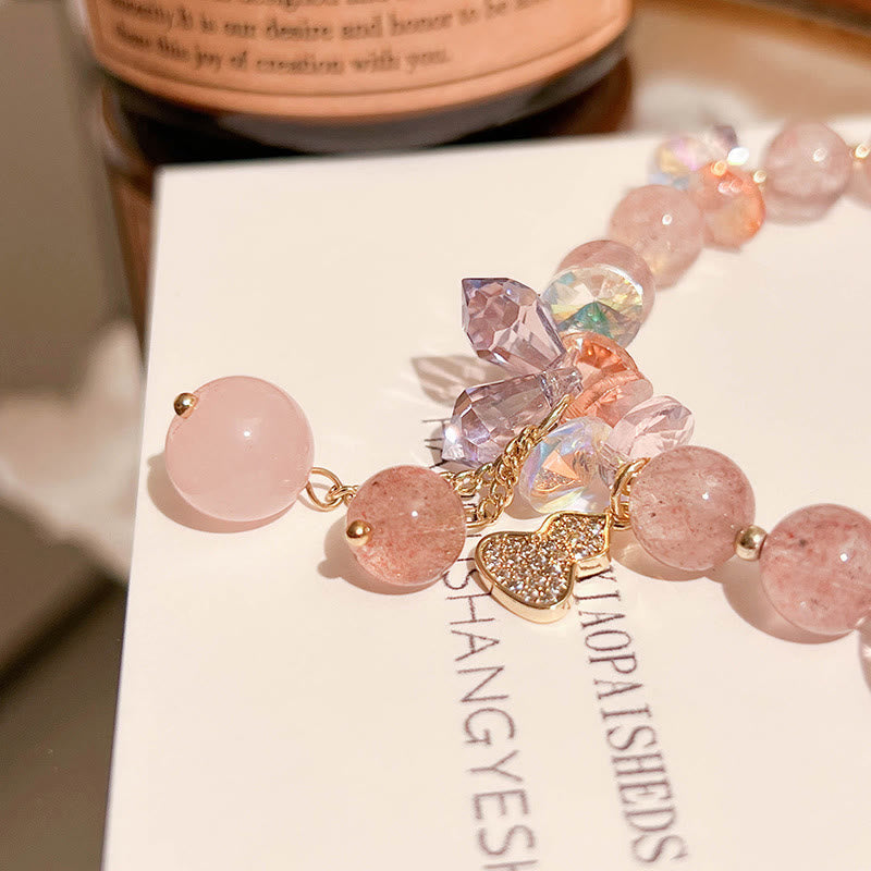 Wear FengShui Strawberry Quartz Crystal Gourd Positive Bracelet