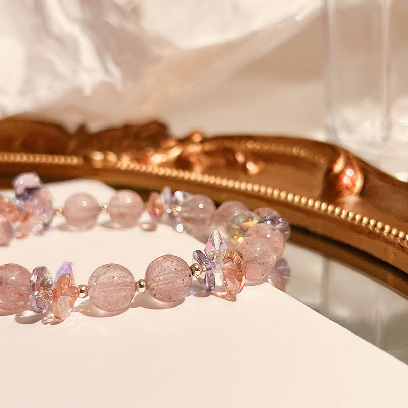 Wear FengShui Strawberry Quartz Crystal Gourd Positive Bracelet