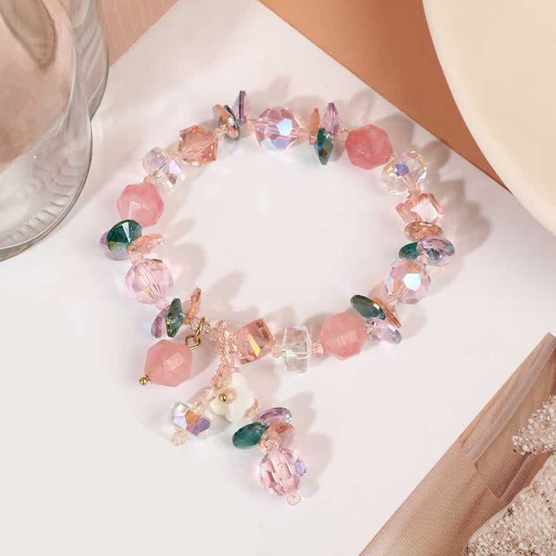 Wear FengShui Pink Crystal Green Crystal White Crystal Flower Warmth Bracelet