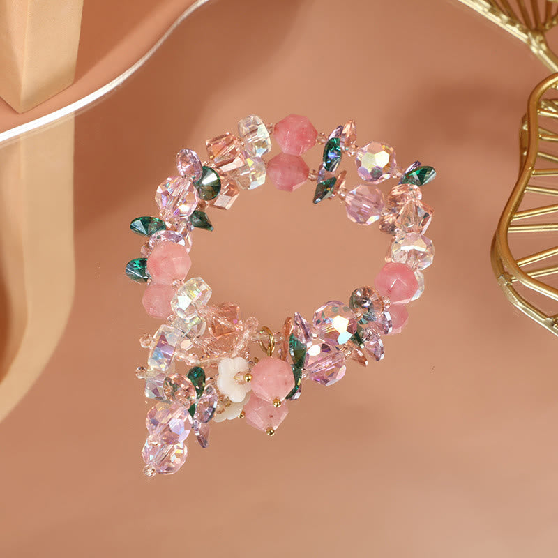 Wear FengShui Pink Crystal Green Crystal White Crystal Flower Warmth Bracelet