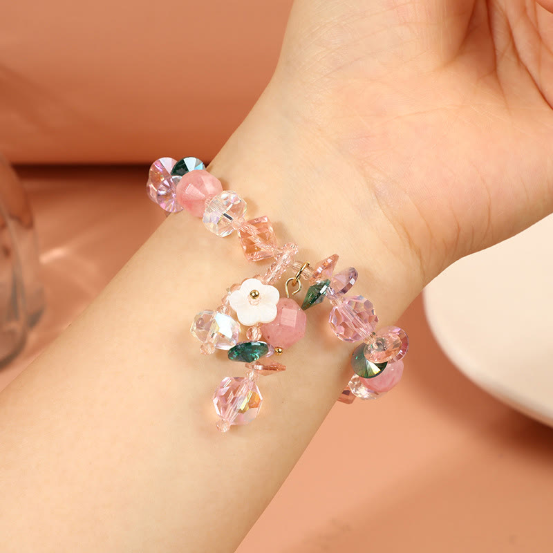 Wear FengShui Pink Crystal Green Crystal White Crystal Flower Warmth Bracelet