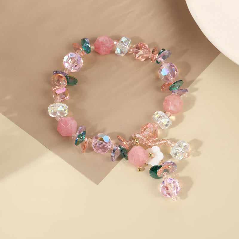 Wear FengShui Pink Crystal Green Crystal White Crystal Flower Warmth Bracelet