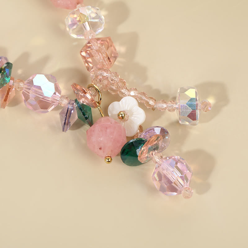 Wear FengShui Pink Crystal Green Crystal White Crystal Flower Warmth Bracelet