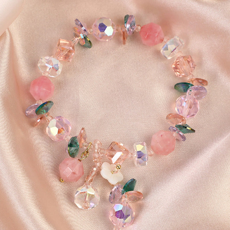 Wear FengShui Pink Crystal Green Crystal White Crystal Flower Warmth Bracelet