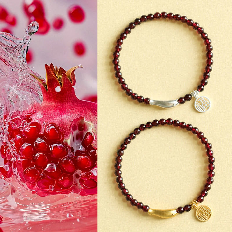 Wear FengShui Garnet 925 Sterling Silver Fish Fu Character Purification Bracelet