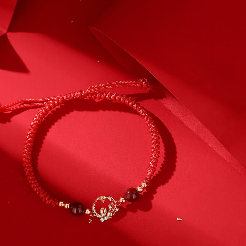 Wear FengShui 925 Sterling Silver Hetian Jade Cinnabar Koi Fish Year Of Snake Red String Protection Braided Bracelet