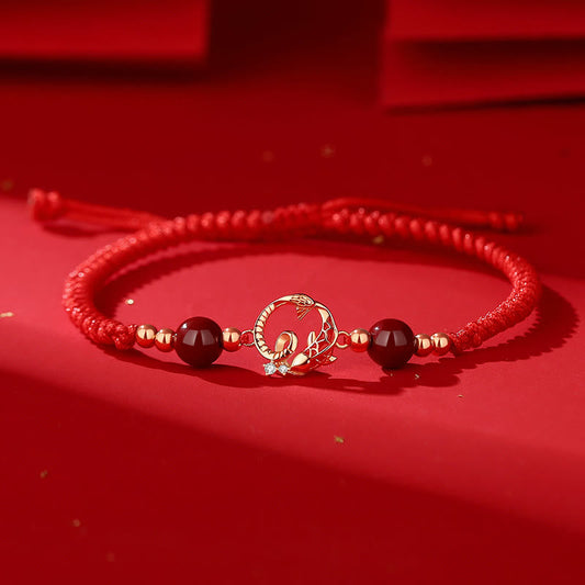 Wear FengShui 925 Sterling Silver Hetian Jade Cinnabar Koi Fish Year Of Snake Red String Protection Braided Bracelet