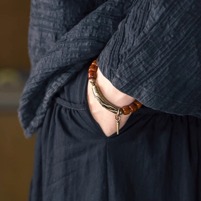 Wear FengShui Bone Beads Copper Cone Pendant Strength Bracelet
