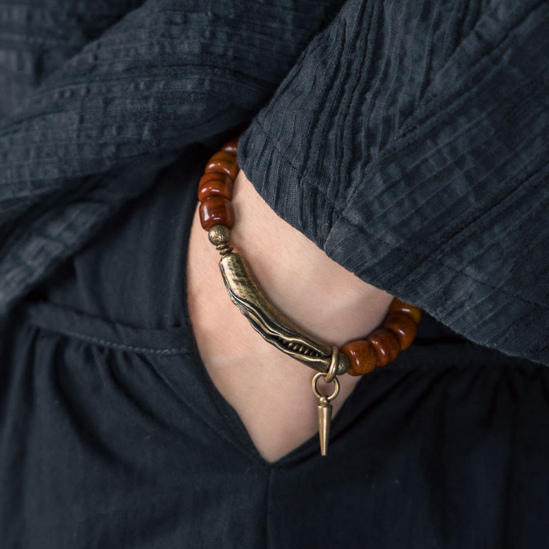 Wear FengShui Bone Beads Copper Cone Pendant Strength Bracelet