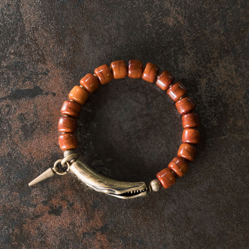 Wear FengShui Bone Beads Copper Cone Pendant Strength Bracelet