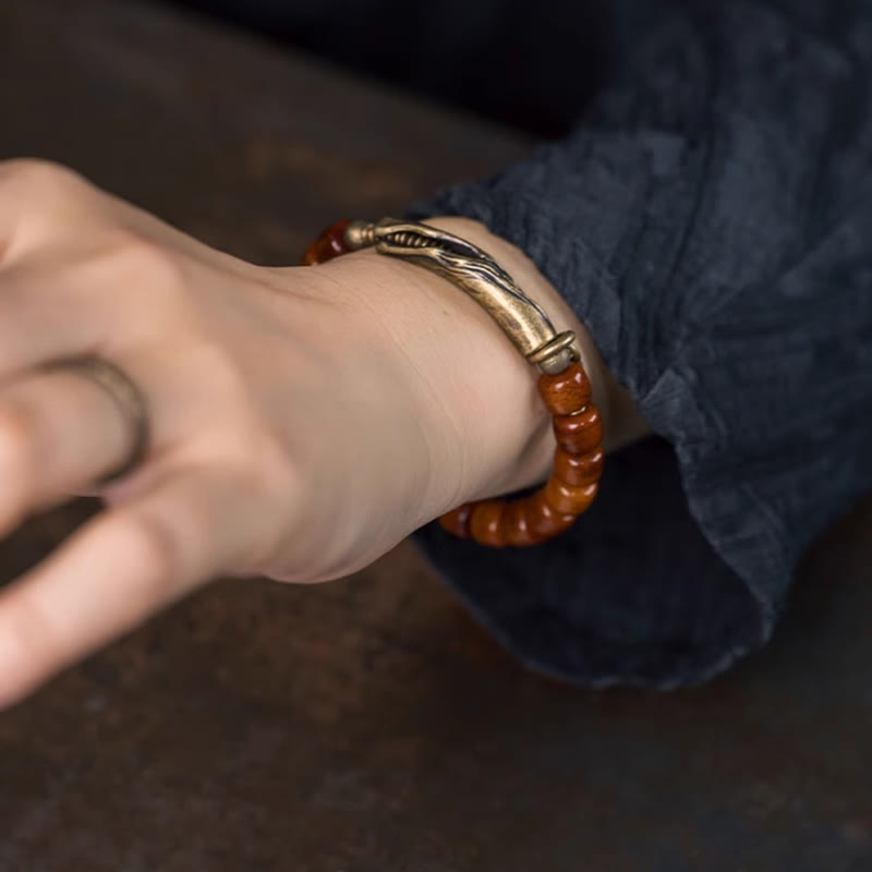 Wear FengShui Bone Beads Copper Cone Pendant Strength Bracelet