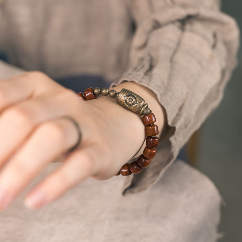 Wear FengShui Bone Beads Dzi Shape Copper Cone Pendant Strength Bracelet
