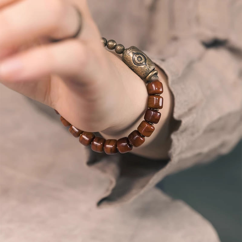 Wear FengShui Bone Beads Dzi Shape Copper Cone Pendant Strength Bracelet