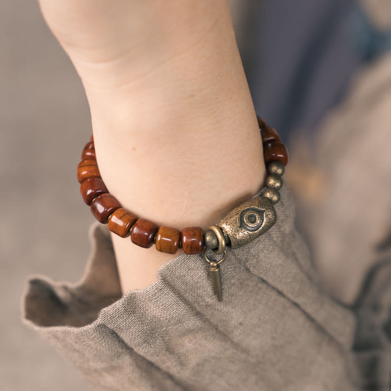 Wear FengShui Bone Beads Dzi Shape Copper Cone Pendant Strength Bracelet