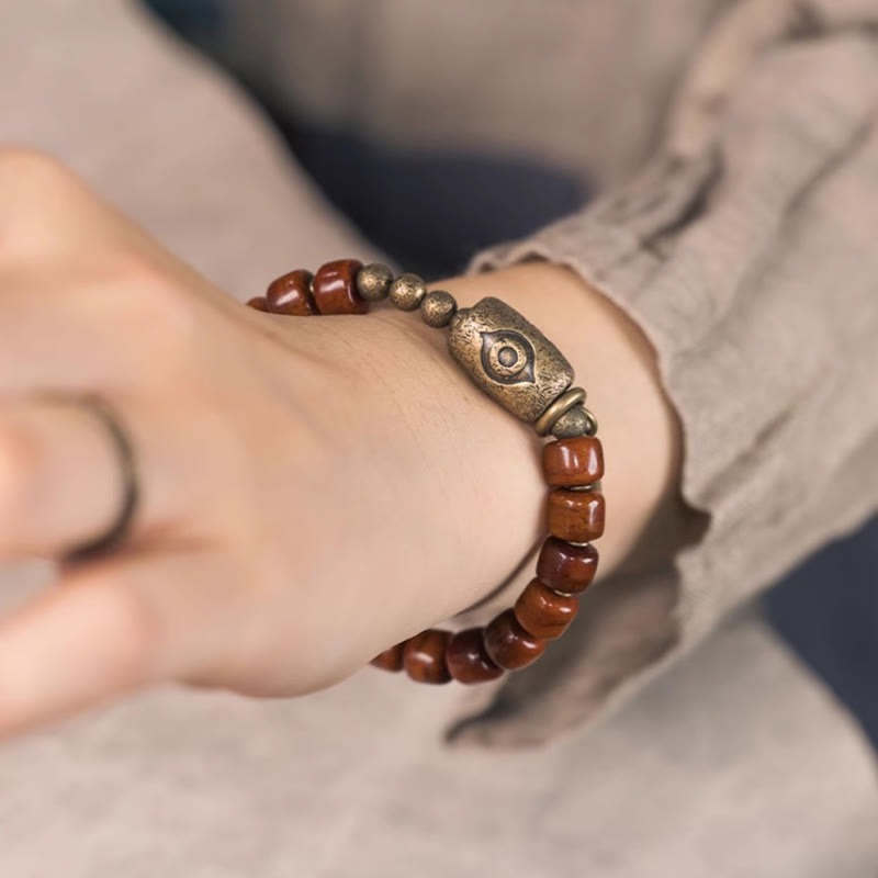 Wear FengShui Bone Beads Dzi Shape Copper Cone Pendant Strength Bracelet