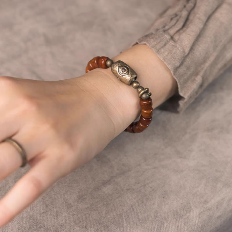 Wear FengShui Bone Beads Dzi Shape Copper Cone Pendant Strength Bracelet