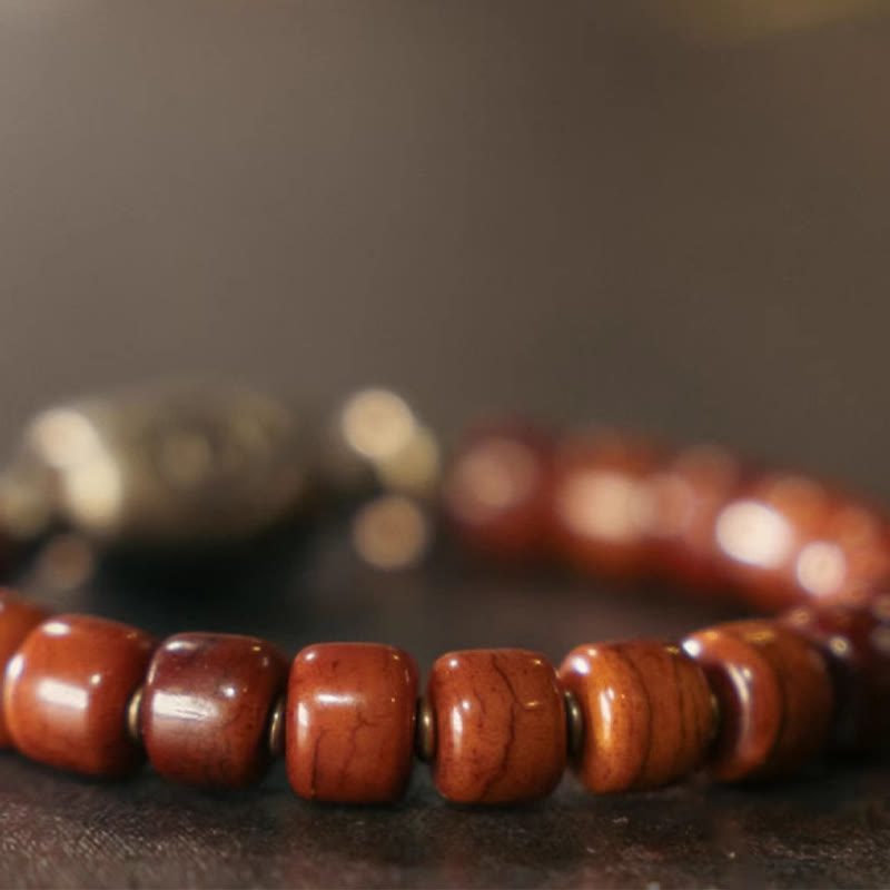 Wear FengShui Bone Beads Dzi Shape Copper Cone Pendant Strength Bracelet