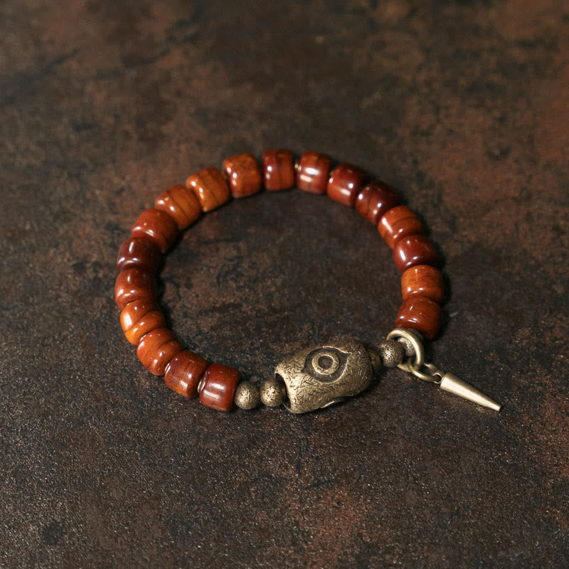 Wear FengShui Bone Beads Dzi Shape Copper Cone Pendant Strength Bracelet