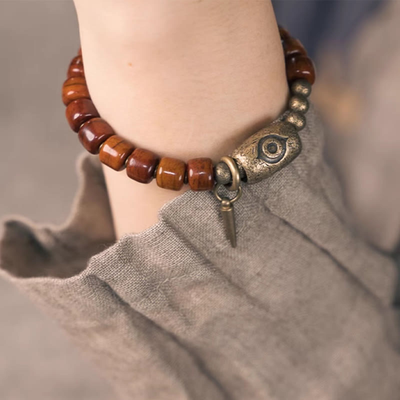 Wear FengShui Bone Beads Dzi Shape Copper Cone Pendant Strength Bracelet