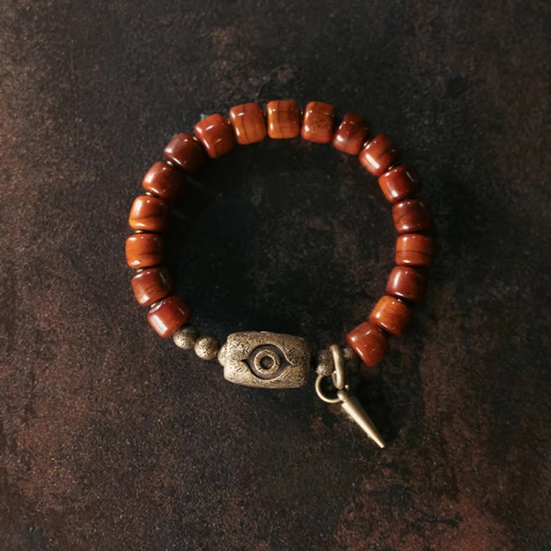 Wear FengShui Bone Beads Dzi Shape Copper Cone Pendant Strength Bracelet