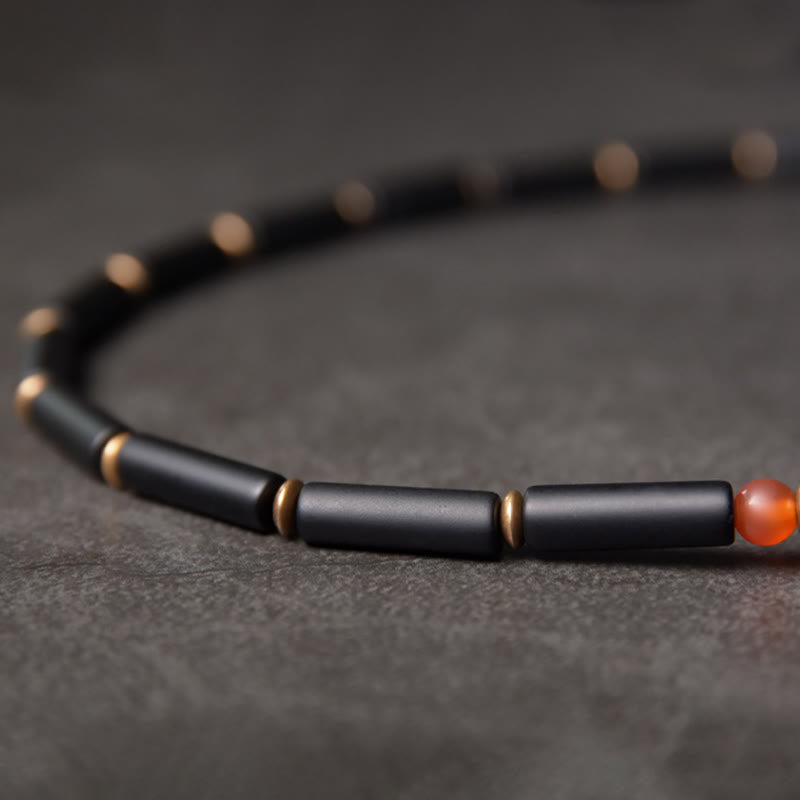 Wear FengShui Black Onyx Copper Dzi Bead Cone Pendant Double Wrap Protection Bracelet