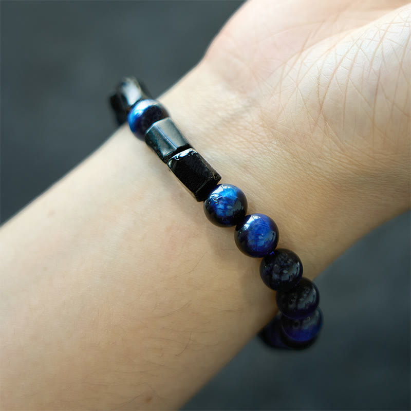 Wear FengShui Blue Tiger Eye Black Tourmaline Strength Bracelet