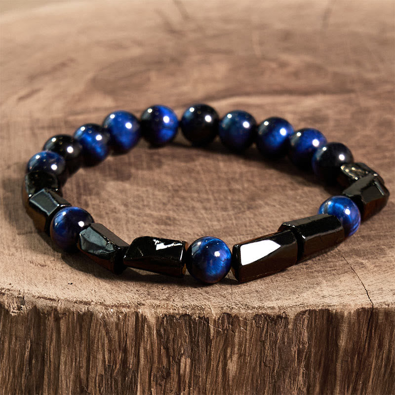Wear FengShui Blue Tiger Eye Black Tourmaline Strength Bracelet