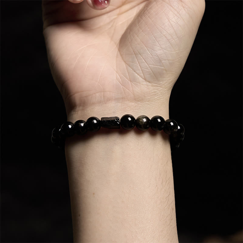 Wear FengShui Gold Sheen Obsidian Black Tourmaline Wealth Bracelet