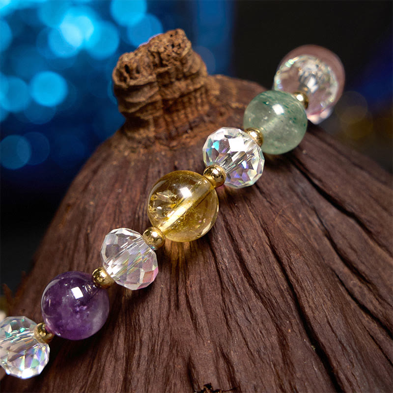 Wear FengShui PiXiu White Crystal Citrine Green Strawberry Quartz Amethyst Luck Bracelet