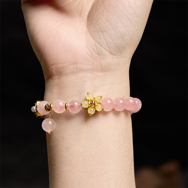 Wear FengShui Pink Crystal Citrine Flower Warmth Bracelet
