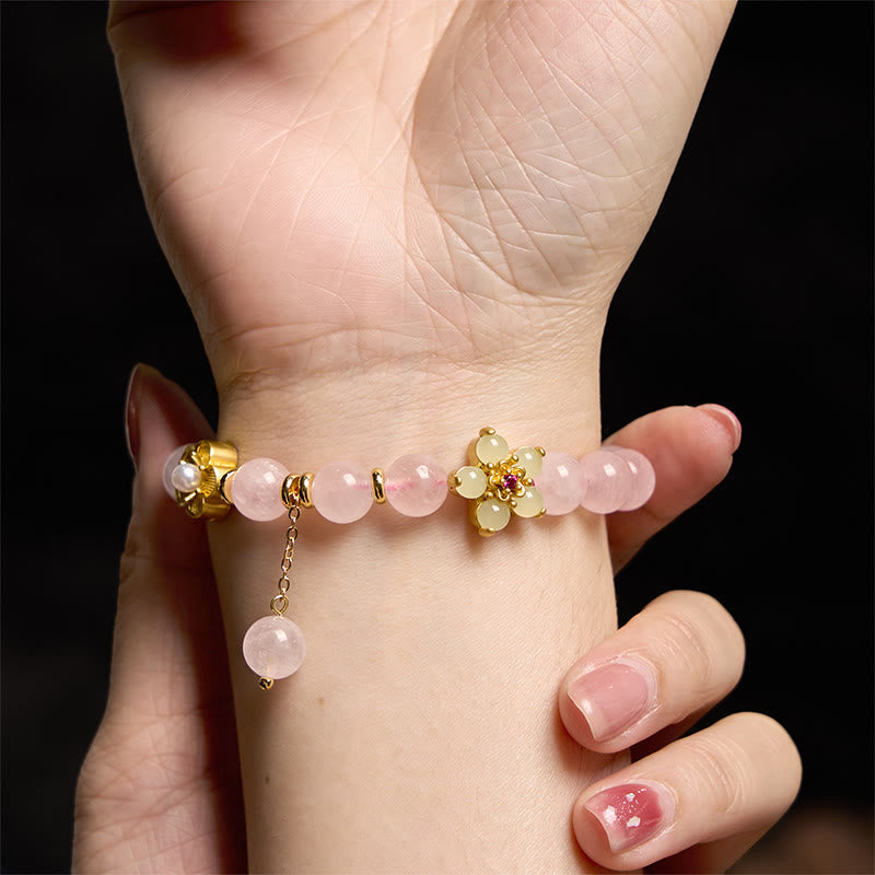Wear FengShui Pink Crystal Citrine Flower Warmth Bracelet