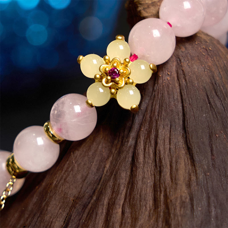 Wear FengShui Pink Crystal Citrine Flower Warmth Bracelet