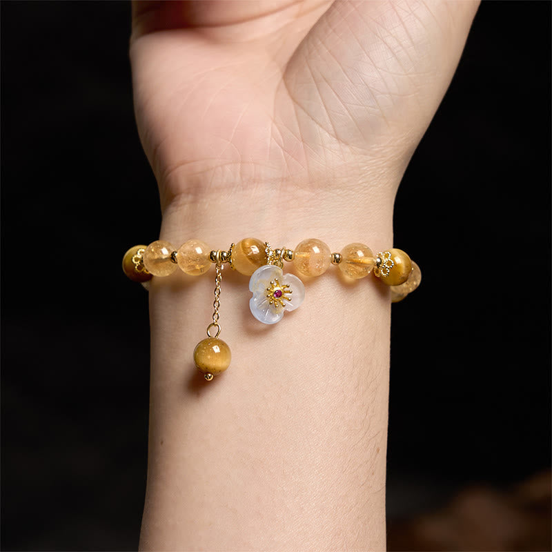Wear FengShui Citrine Tiger Eye Flower Charm Generosity Bracelet