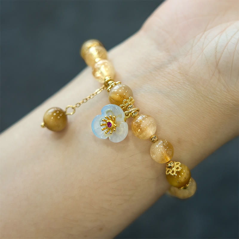 Wear FengShui Citrine Tiger Eye Flower Charm Generosity Bracelet