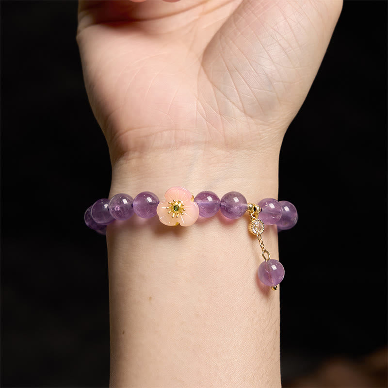 Wear FengShui Amethyst Peach Blossom Fortune Meditation Bracelet