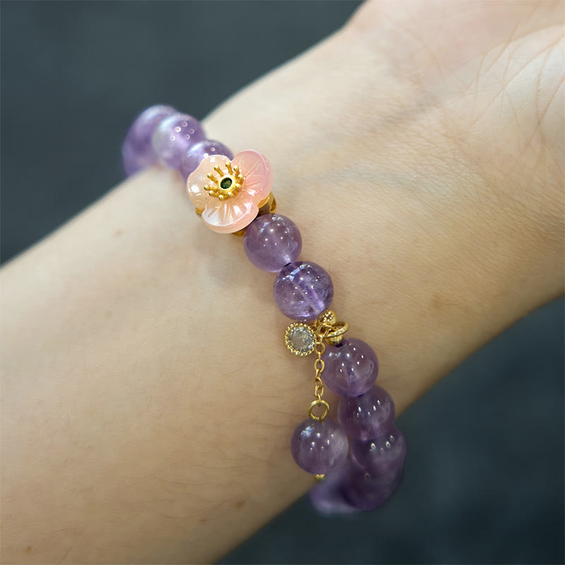 Wear FengShui Amethyst Peach Blossom Fortune Meditation Bracelet