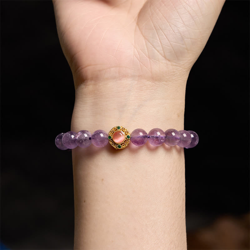 Wear FengShui Amethyst Peach Blossom Fortune Meditation Bracelet