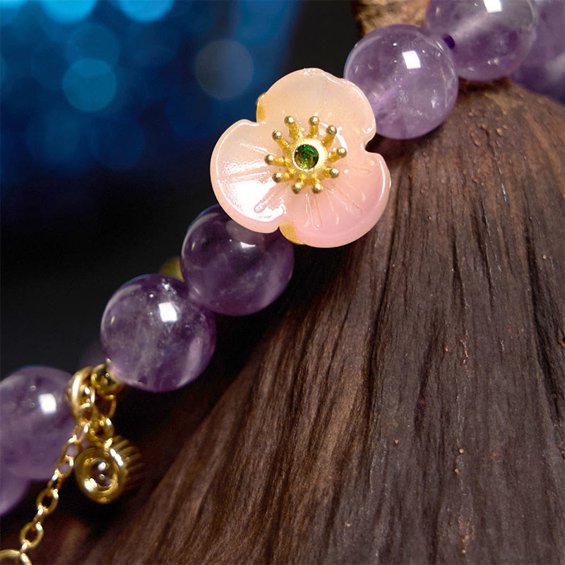 Wear FengShui Amethyst Peach Blossom Fortune Meditation Bracelet
