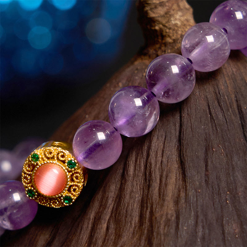 Wear FengShui Amethyst Peach Blossom Fortune Meditation Bracelet