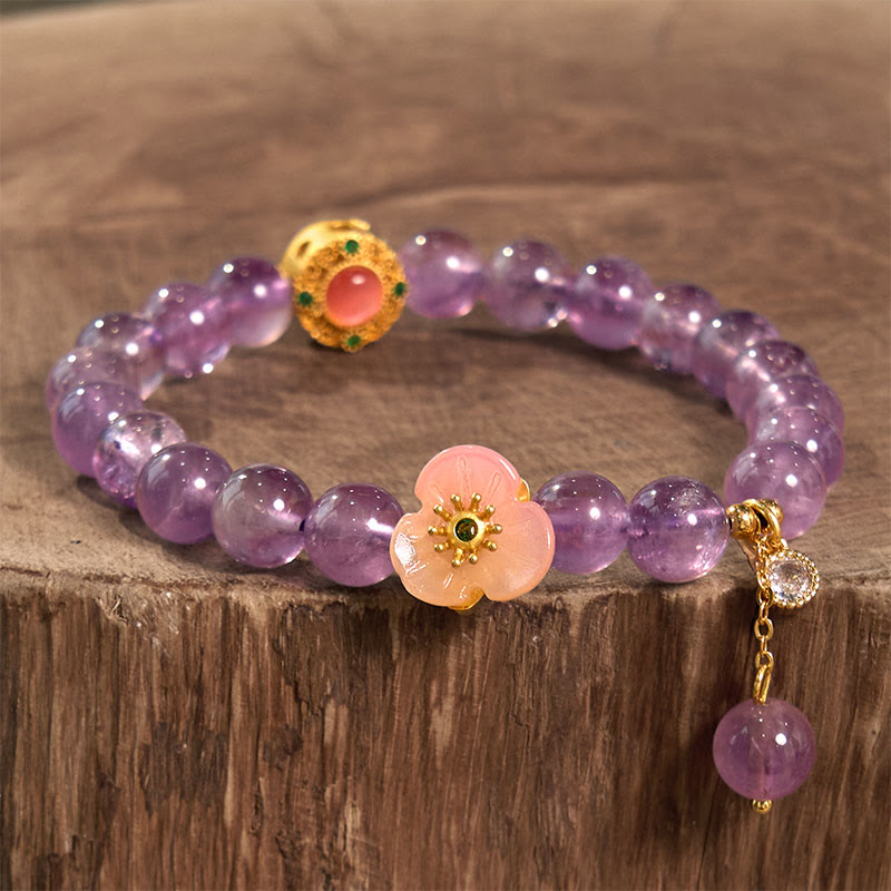 Wear FengShui Amethyst Peach Blossom Fortune Meditation Bracelet
