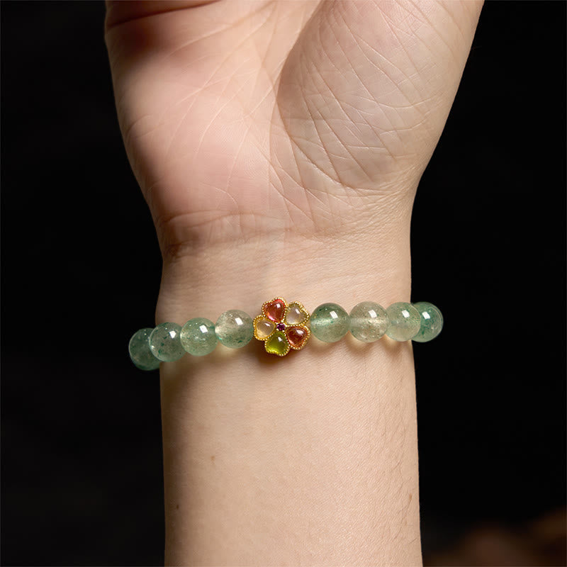 Wear FengShui Natural Green Strawberry Quartz Soothing Fu Character Bracelet