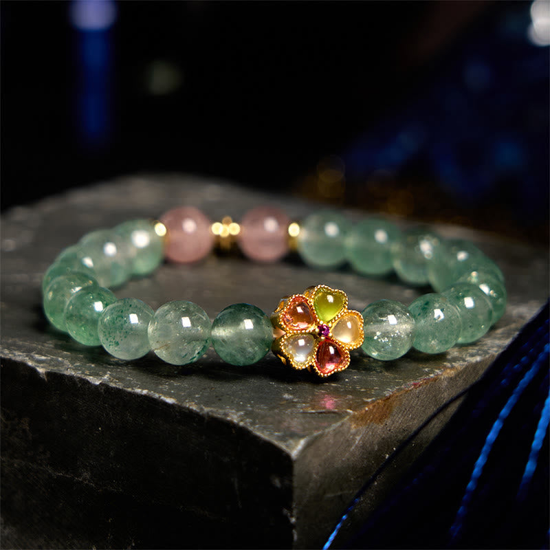 Wear FengShui Natural Green Strawberry Quartz Soothing Fu Character Bracelet