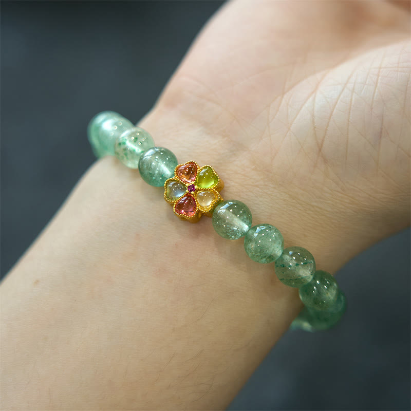 Wear FengShui Natural Green Strawberry Quartz Soothing Fu Character Bracelet