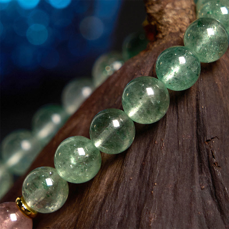 Wear FengShui Natural Green Strawberry Quartz Soothing Fu Character Bracelet