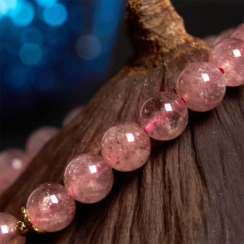 Wear FengShui Natural Strawberry Quartz Blossom Fu Character Positivity Healing Bracelet